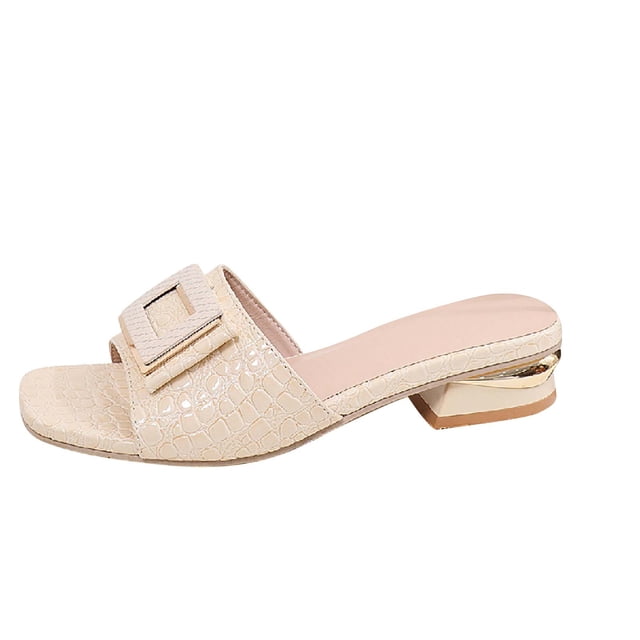 CHGBMOK Womens Sandals Square - Toe Mule Sandals with Decorative Buckle and Textured Upper Sizes 36-42