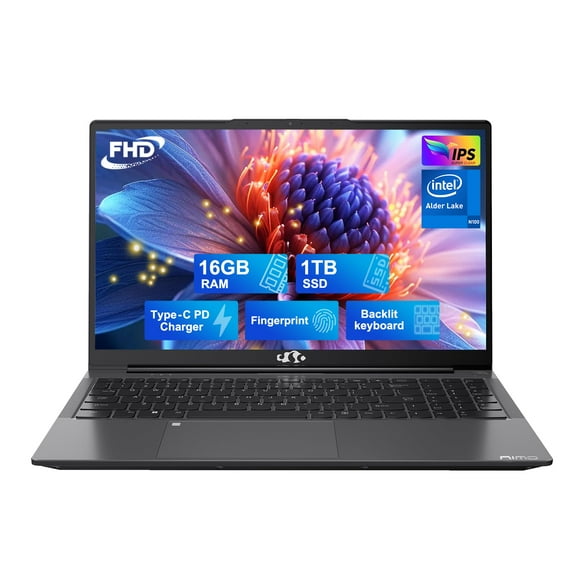 Nimo 15.6 Ips Fhd-Laptop, 16Gb Ram 1Tb Ssd Intel Pentium Quad Core N100, Computer With Backlit Keyboard Fingerprint (Beat To I3-1115G4 Up To 3.4Ghz) Laptops For Student, Win 11 Gray