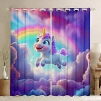 Castle Fairy Cute Animal Unicorn Black Out Curtains for Preppy Children Kids,Dreamy Princess Curtains Pack of 2 (42x63 Each),Kawaii Rainbow Bedroom Curtains,Breathable Home Decor