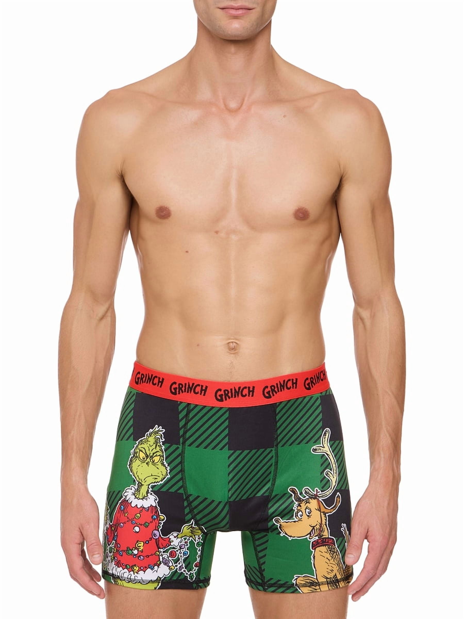 Dr Suess Grinch Plaid Men's Athletic Boxer Brief, 2-Pack, Sizes S-XL