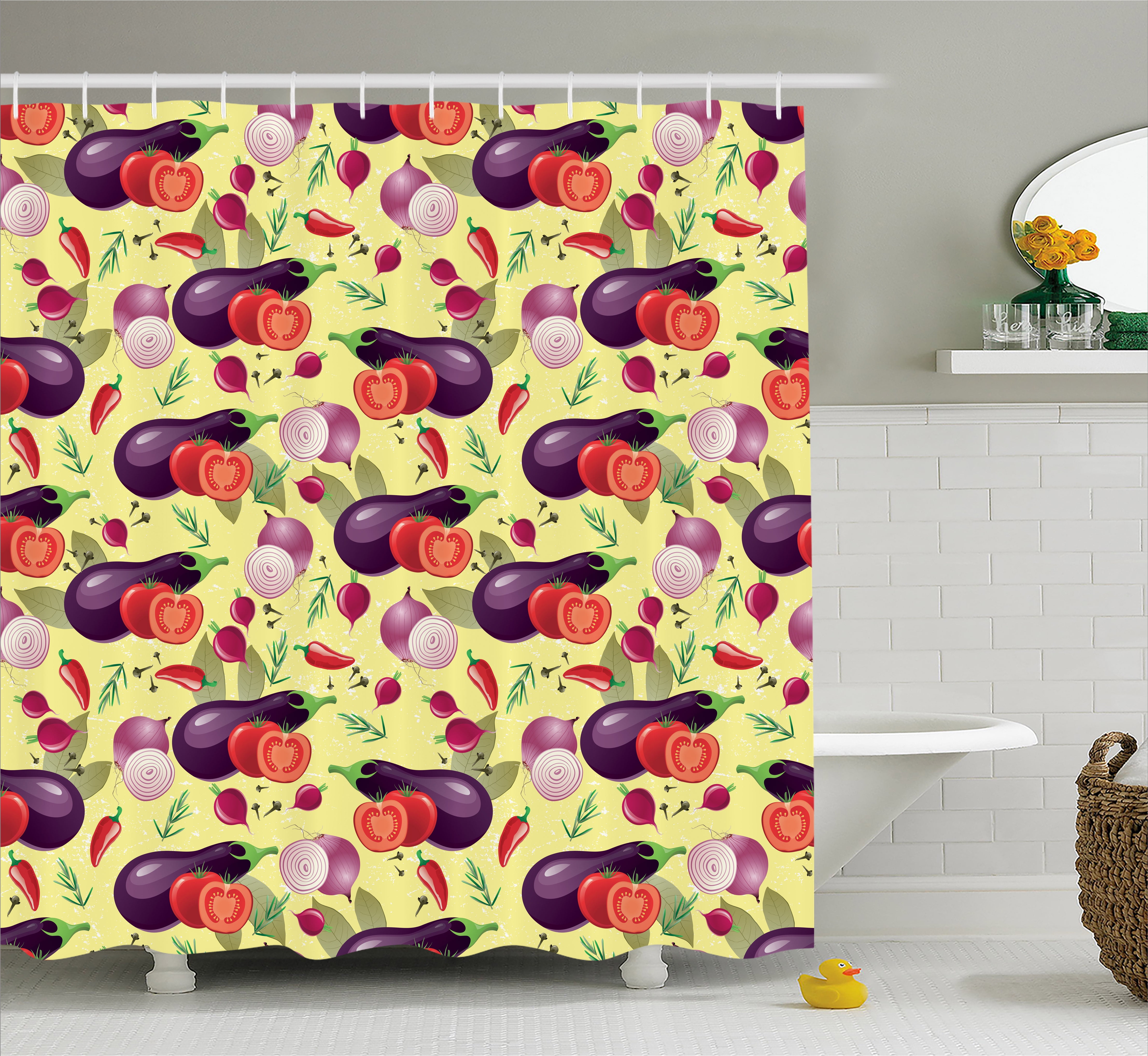 Eggplant Shower Curtain, Eggplant Tomato Relish Onion Going Green