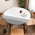 thumbnail image 5 of White Geometric Gray Stripes Elastic Fitted Round Table Cover Modern Minimalist Waterproof Outdoor Tablecloth for Holiday Party, Picnic, Patio & Dining Fits Tables Up to 45"-54", 5 of 8