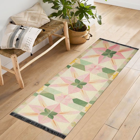 Yayeee Runner Rug for Bedroom 2'x6' Machine Washable Hallway Non Slip Mat, Retro Pink Stars