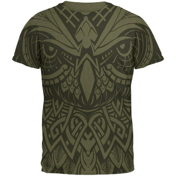 Trippy Owl Outline Men's Soft T-Shirt Military Green 2XL