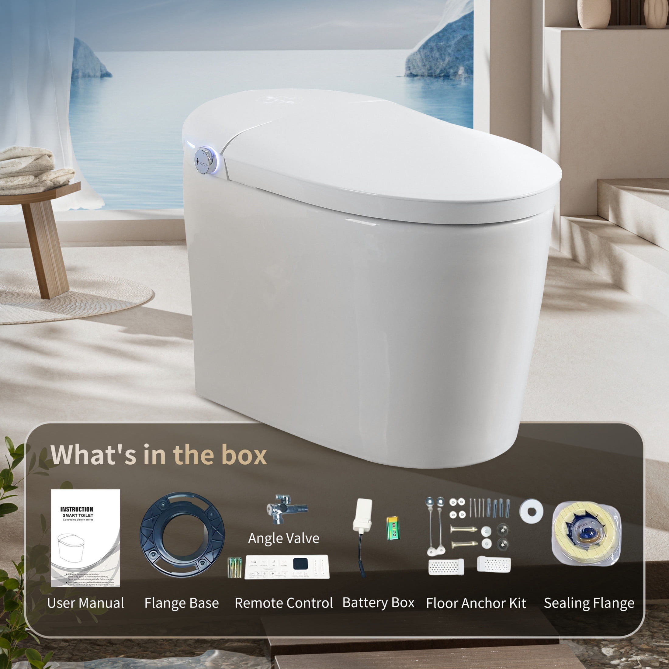 Noble House One-Piece Tankless Smart Toilet with Bidet, Automatic Flush and Heated Seat & Warm Air Dryer, White