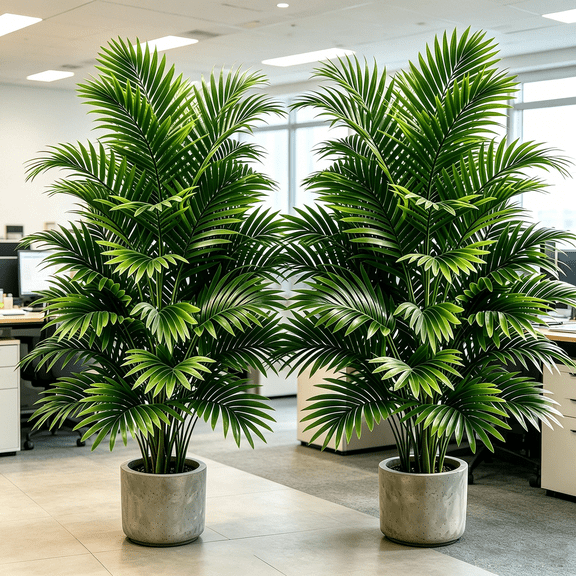 Evergreen Artificial Coconut Palm Tree with Realistic Fruits, Maintenance Free UV Protected, Indoor Outdoor Patio Pool Decor, Set of 2