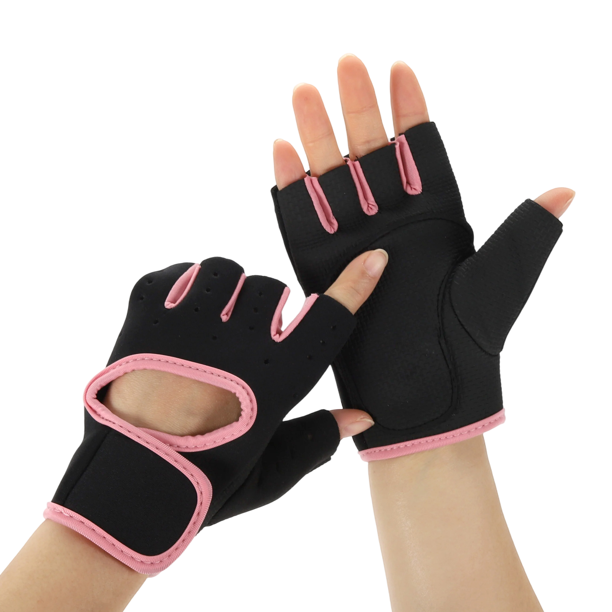 Unique Bargains 1Pair Half-finger Strength Training Sport Gloves Pink X Large