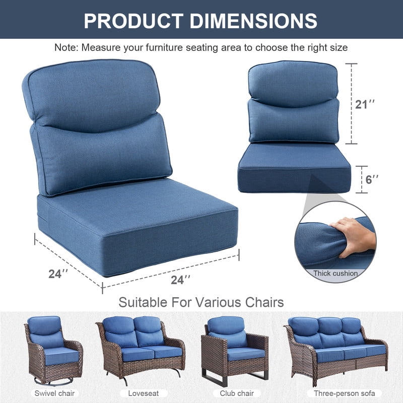 Opohoro Outdoor Deep Seat Cushion Set, 24"x24"x6", UV Resistant & Water Resistant Comfortable Furniture Cushions for Patio Sofa, Chair, Loveseat