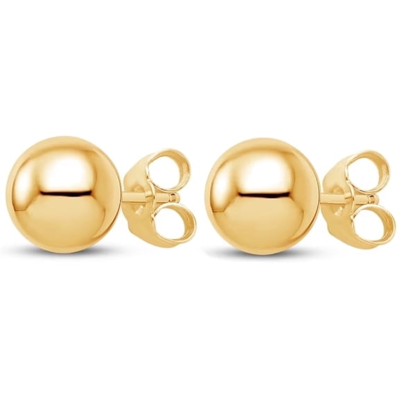 Real Genuine 14K Yellow Gold Filled Round Ball Stud 6 mm Earrings 2 for Men and Women Golds