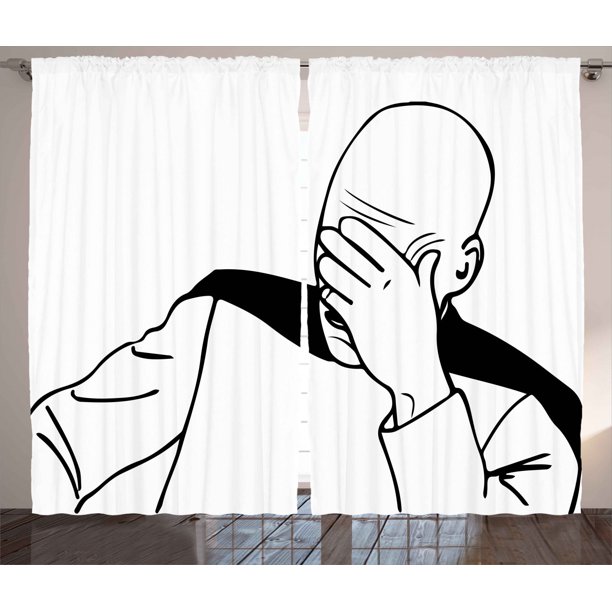 Humor Decor Curtains 2 Panels Set, Captain Picard Face Palm Troll Guy