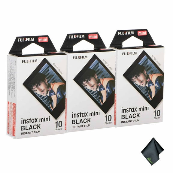 FUJIFILM INSTAX MINI Black Instant Film (30 Exposures)   Microfiber Cleaning Cloth