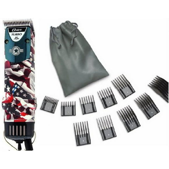 Oster American Flag Turbo A5 Animal Clipper, 10 Piece Comb Set