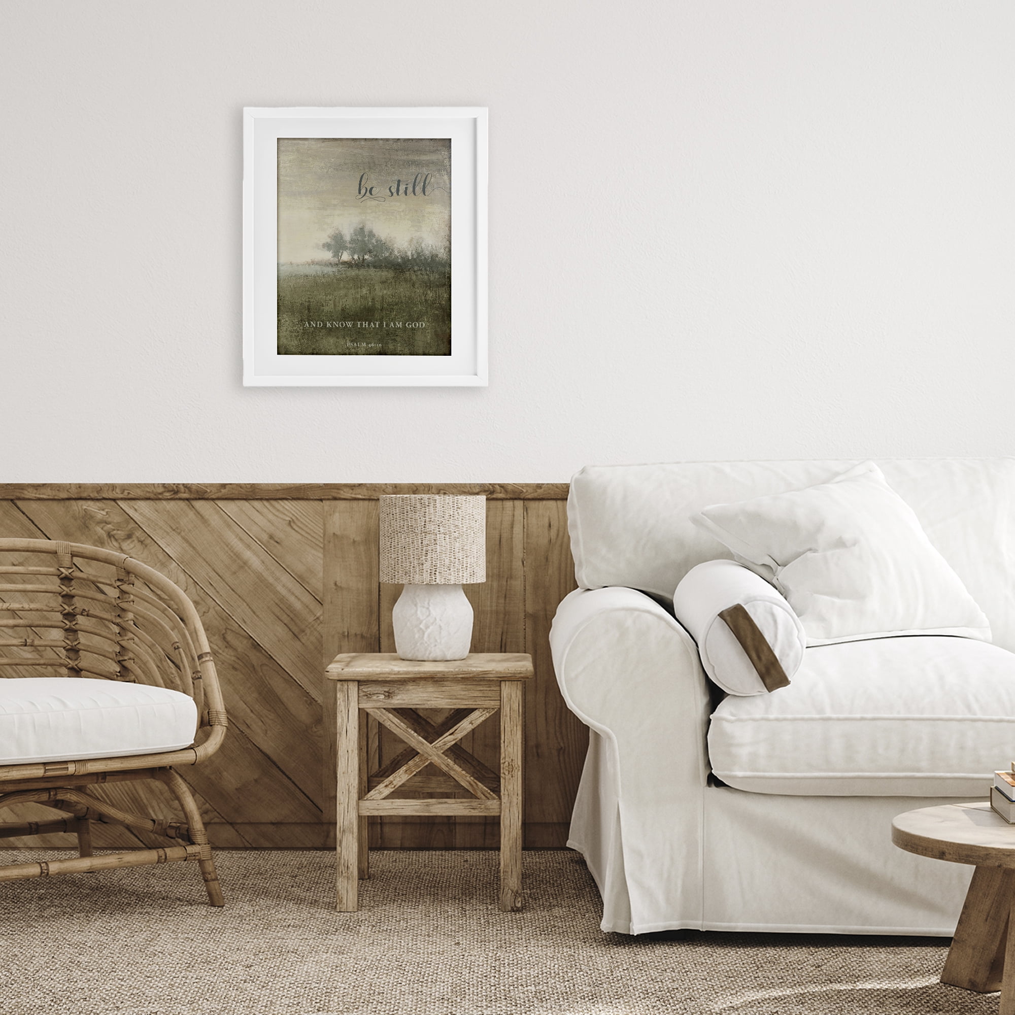 Stupell Industries Be Still Psalm 46:10 White Framed Print Under Glass, design by Michael Marcon