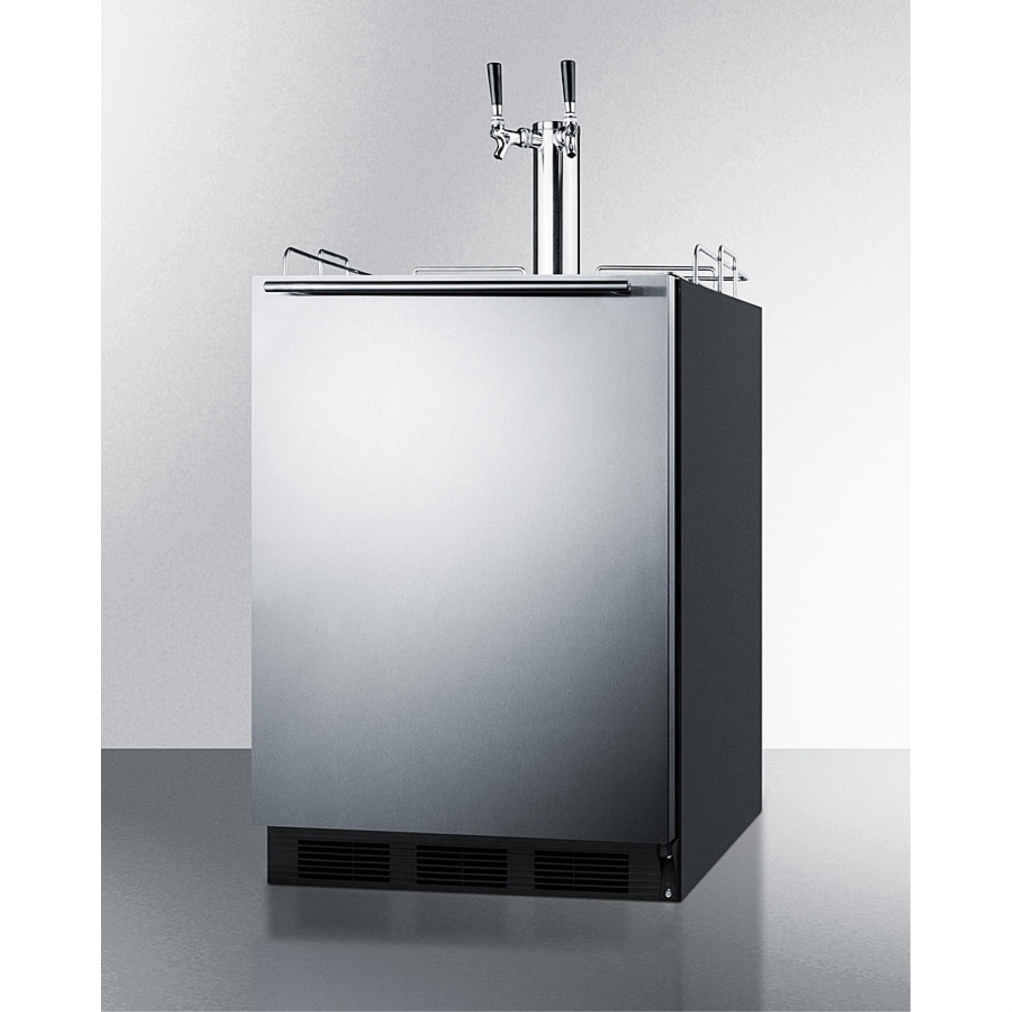 Built-in kegerator for use under ADA compliant counters with dual tap kit for two 1/6 kegs
