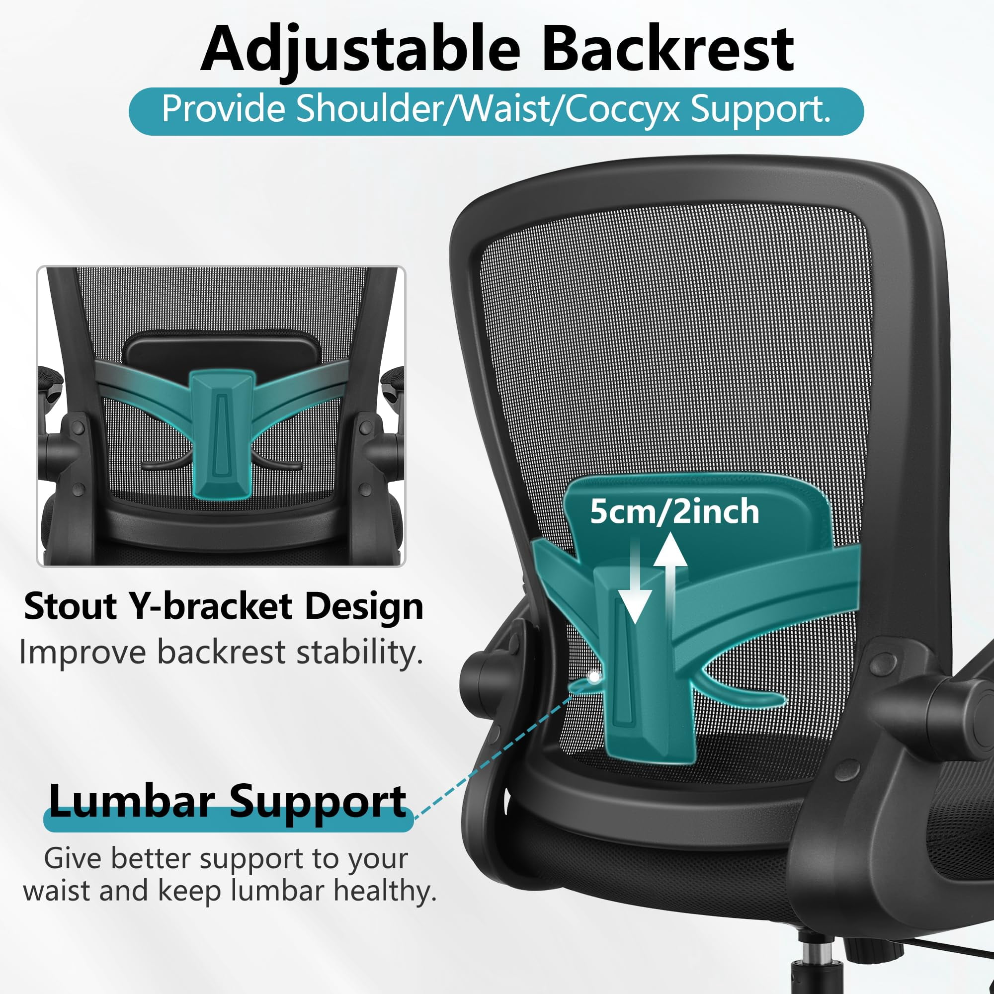 Office Chair, Ergonomic Desk Chair Breathable Mesh Chairs Adjustable High Back Lumbar Support Flip-up Armrests, Executive Rolling Swivel Comfy Computer Chairs Home Office Black