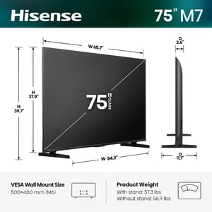 Hisense 75" M7 Series Mini-LED QLED 4K UHD Google Smart TV (75M7SG, 2026 Model) - Mini LED, Hi-QLED, Dolby Vision