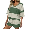 thumbnail image 2 of gbyLJF Two Piece Short Set for Women Color Blocked Short Sleeve Shorts Set Casual Matching Summer Sets, 2 of 5