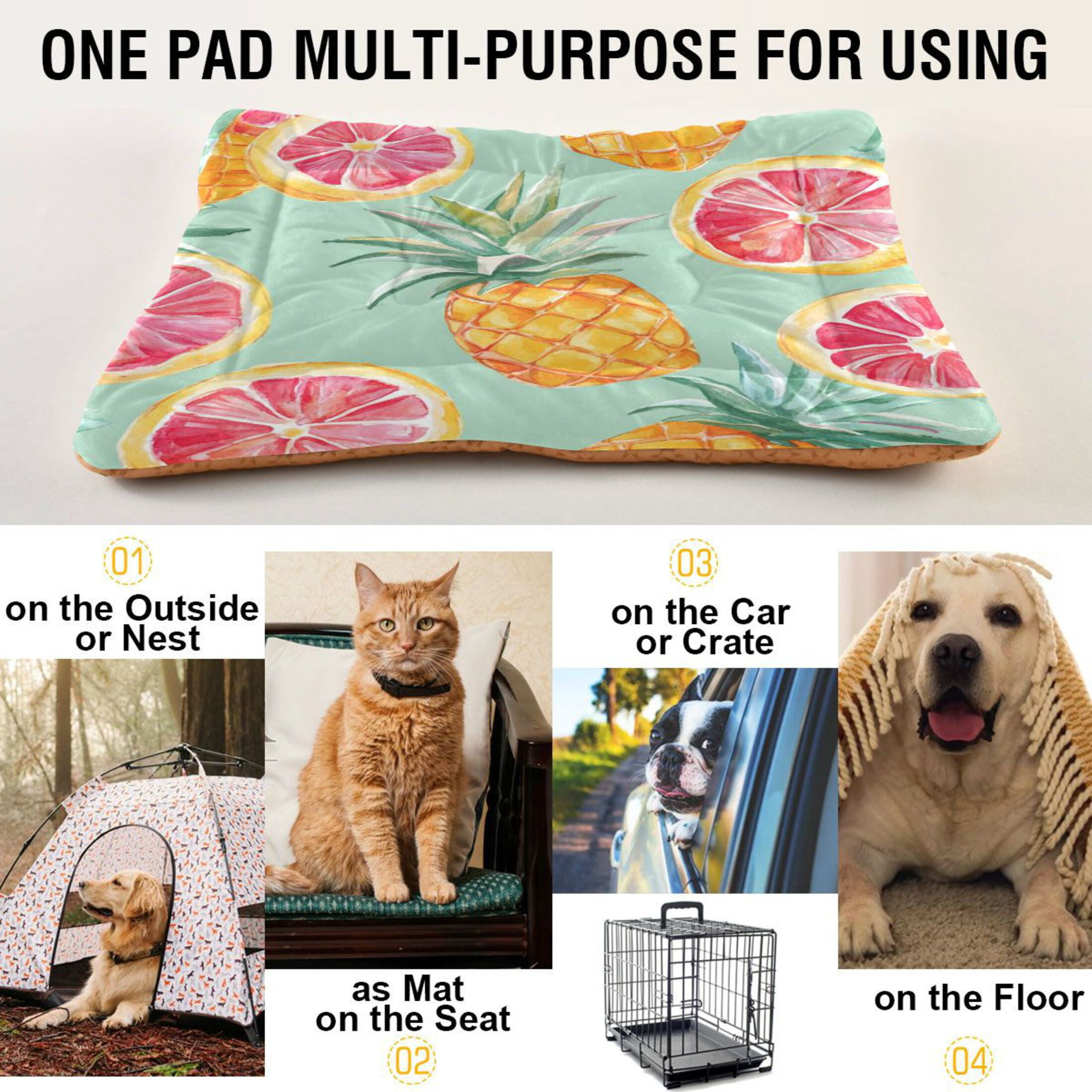 Qxltty Pineapple Blood Orange Ped Pad Wear-resistant and Hard to Bite Through Sleeping Pad for Small Medium Large Dogs Winter Pet Bed 36×24in