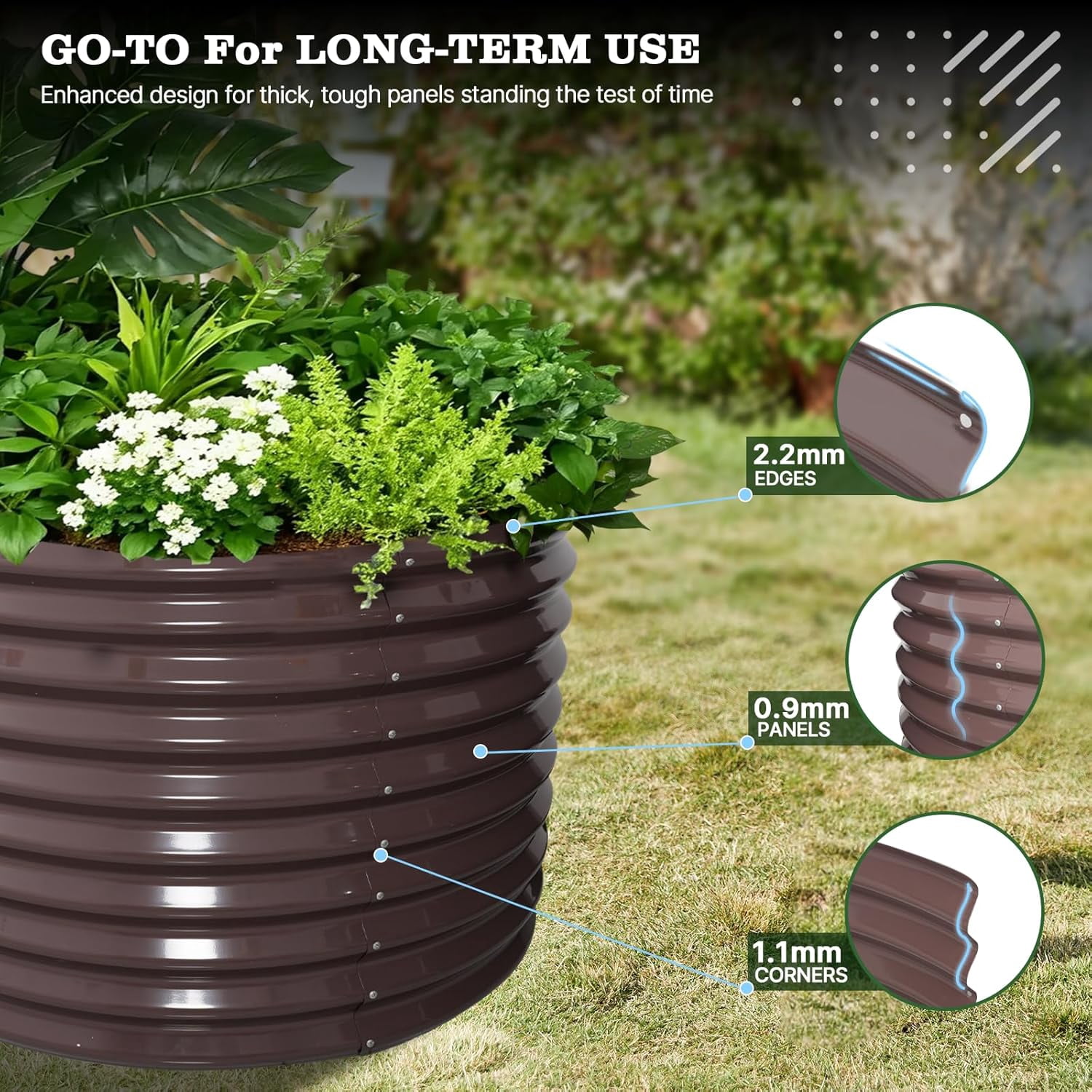 A ANLEOLIFE 30" Extra Tall Galvanized Raised Garden Beds Outdoor, 6x3x2.5ft Oval Metal Planter Boxes for Planting Vegetables, Flowers, Fruits, Eco-Safe & Easy Setup, CaféBronze