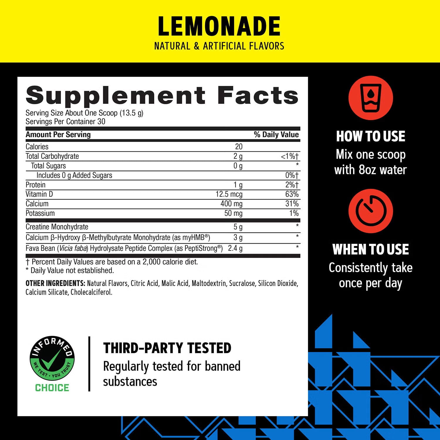 GNC AMP CREABOLIC, Triple Actoin Muscle Builder With 5G Micronized Creatine Monohydrate, 3G of myHMB and 2.4G Peptistrong, Lemonade, 30 servings