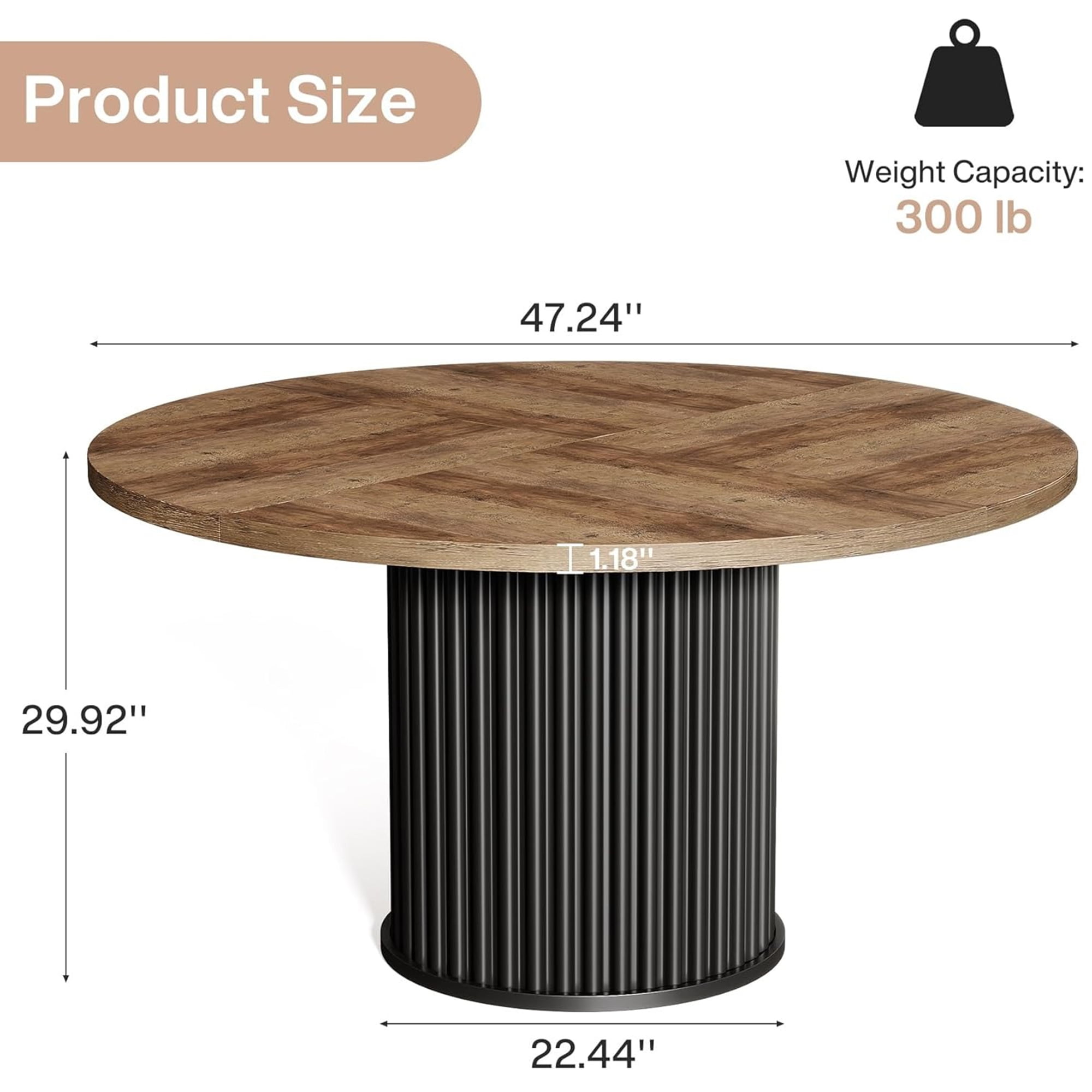 47-Inch Round Conference Table, 4-6 Person Space-Saving Meeting Table with Sturdy E1-Grade MDF Top & Metal Base, Perfect for Small Office, Conference Room, Brown + Black