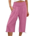 thumbnail image 5 of FAIWAD Cotton Linen Lounge Pants for Womens High Waist Elastic Wide Leg Pants Adjustable Drawstring Jogger Pants (Large, Pink1), 5 of 6