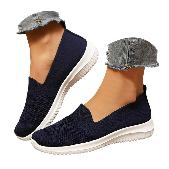Mepaouo Chaussures Mocassins de Marche pour Femmes à Enfiler Légères à Bout Rond en Tricot Plates Espadrilles de Course Tennis