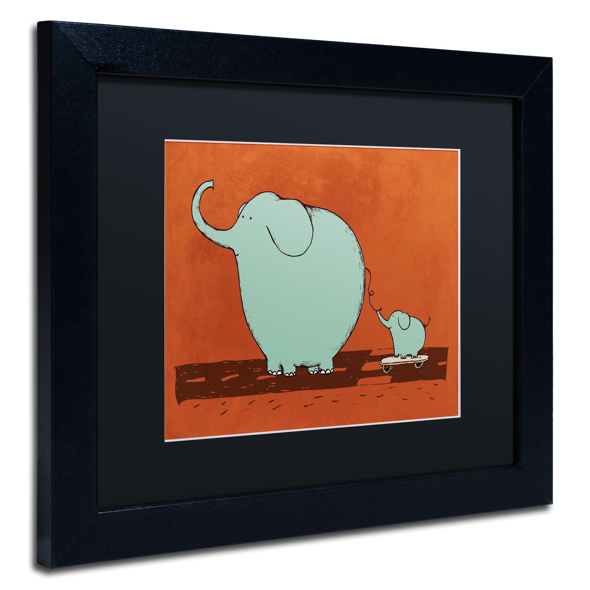 Carla Martell 'Skateboard Elephant' Black Matted Framed Art