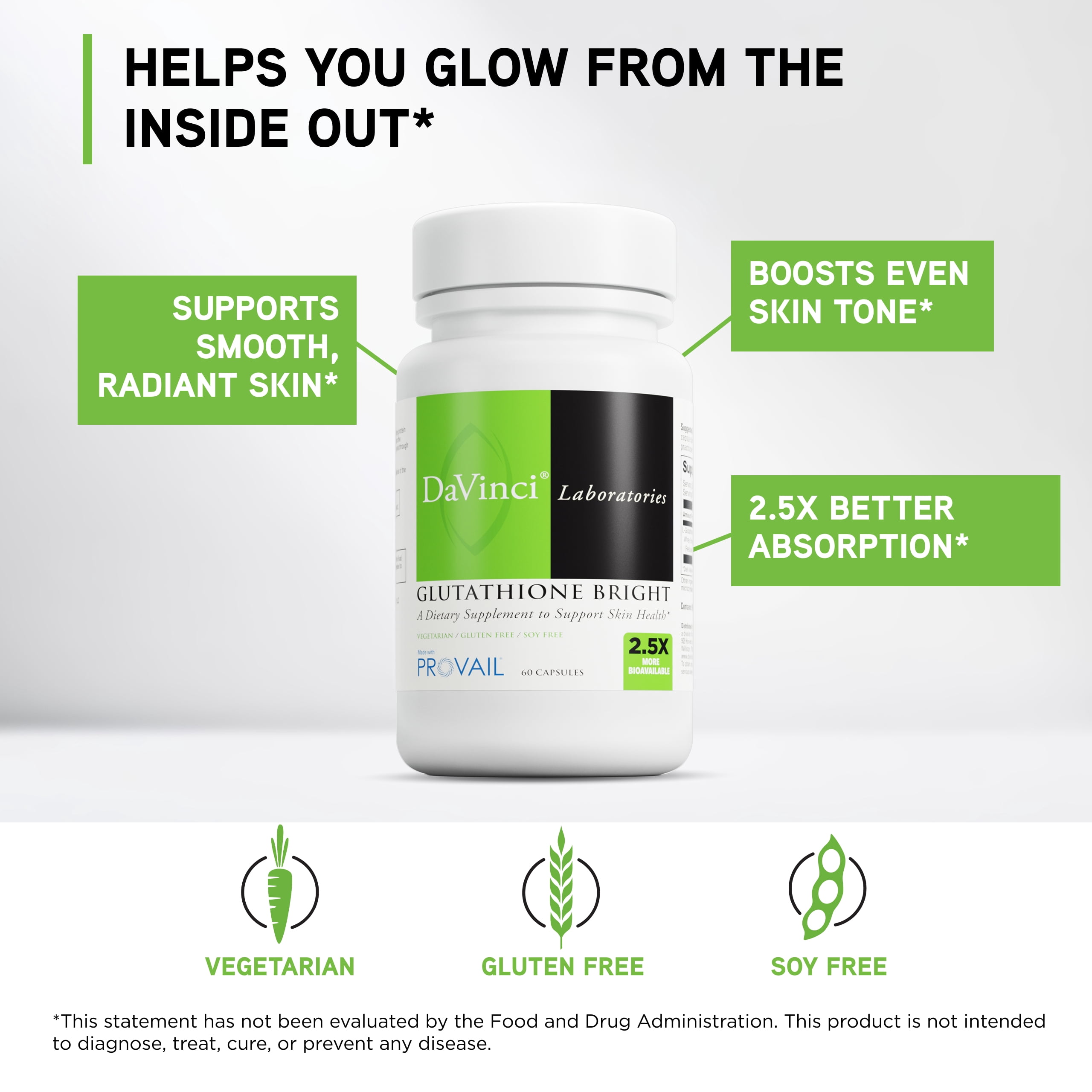 DaVinci Labs - Glutathione Bright - Dietary Supplements - 60 Vegetarian Capsules