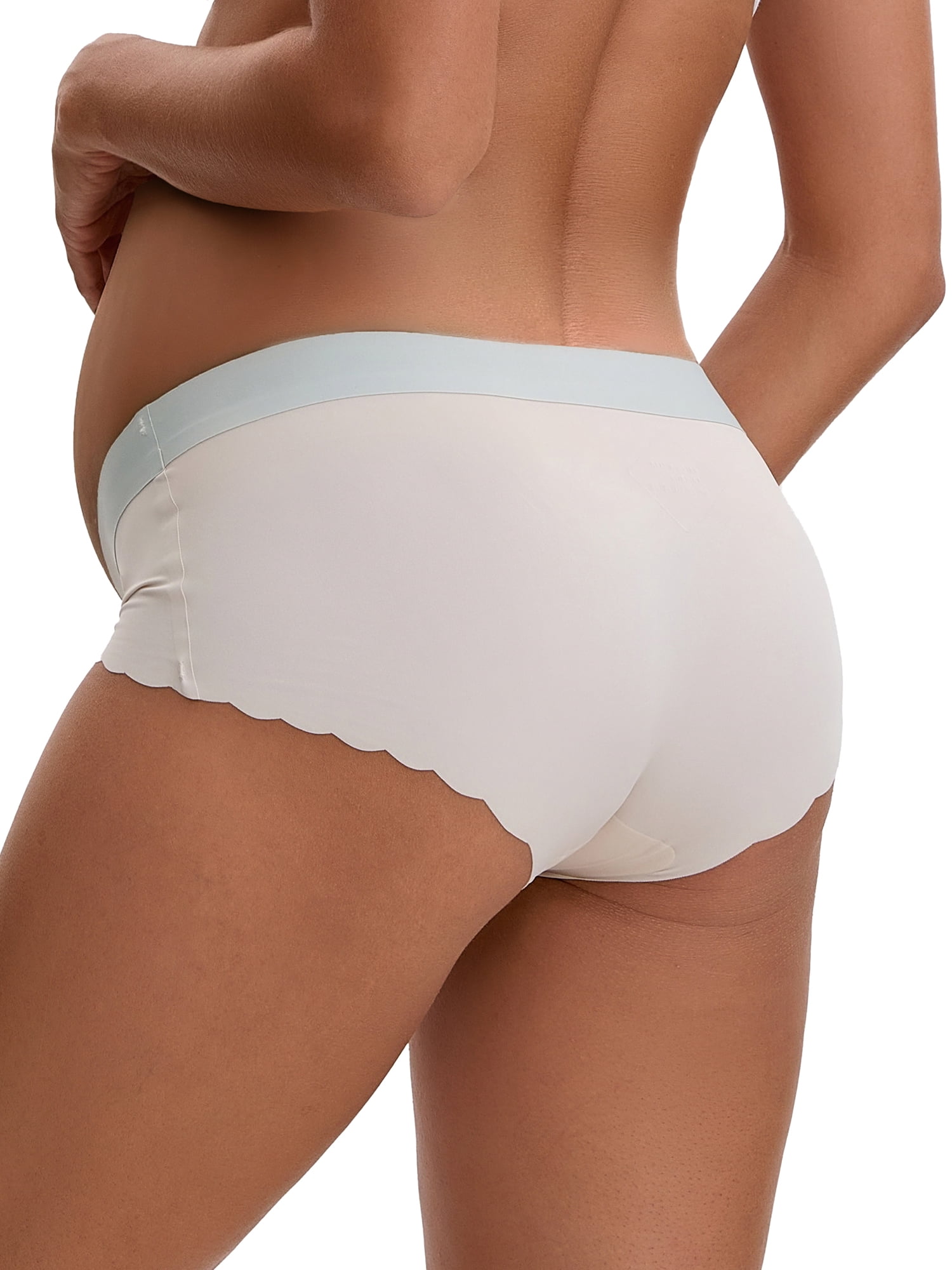 DARING DIVA Women's Ice Silk Wave Edge Maternity Panties S Beige