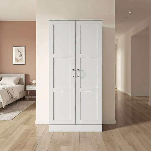 GVN Kitchen Buffet Cabinet,Coffee Bar Cabinet,71" Tall Storage Cabinet, Modern Style Pantry Cupboard Cabinet with Soft Close Doors, White