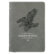 Christian Art Gifts Scripture Journal Gray Wings Like Eagles Isaiah 40:31 Bible Verse Inspirational Faux Leather Notebook, Zipper Closure, 336 Ruled Pages, Ribbon