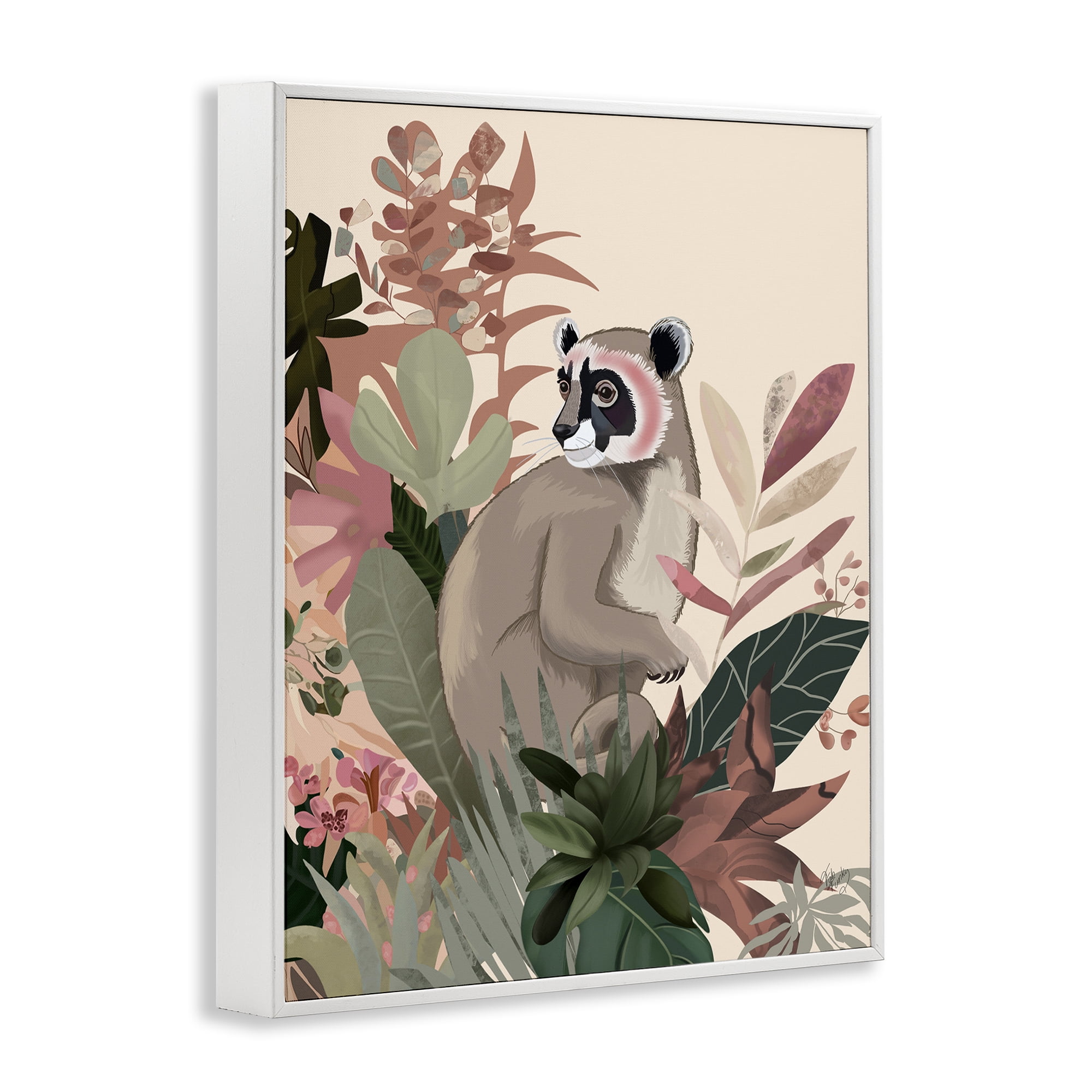 Stupell Industries Lemur & Tropical Plants Animals & Insects Painting White Framed Art Print Wall Art, 16 x 20