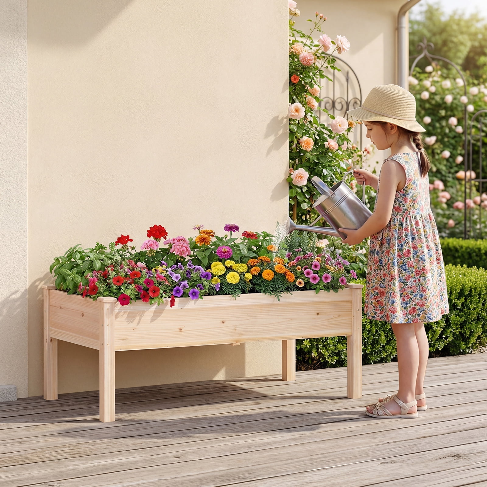 Gymax 48'' x 24'' x 19'' Wooden Raised Garden Bed w/Legs for Vegetables Flowers Herbs