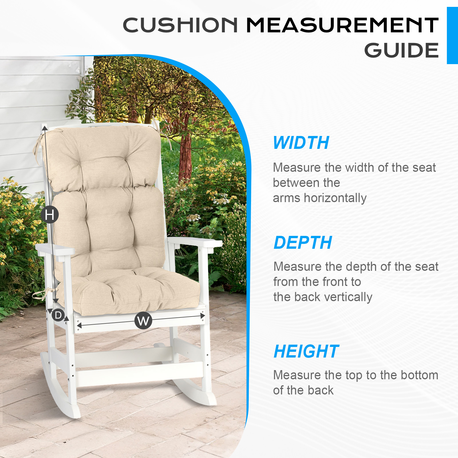 Aoodor Outdoor 45"x 22" x5" Tufted High Back Cushions Patio Replacement Chair Cushion with Ties, Water and Fade Resistant for All Weather (Khaki, Set of 2）