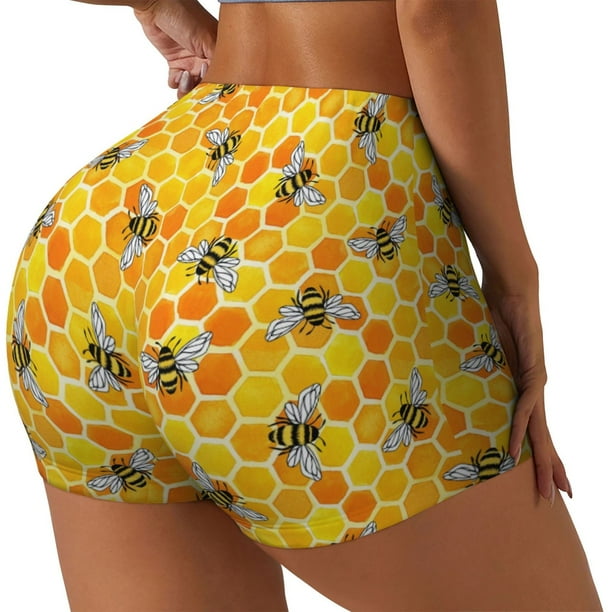 Fotbe Honeycombs Shorts Sin Costuras – Shorts Deportivos de Cintura Alta para Mujer, Elásticos para Gimnasio, Yoga, Running o Ciclismo-Large