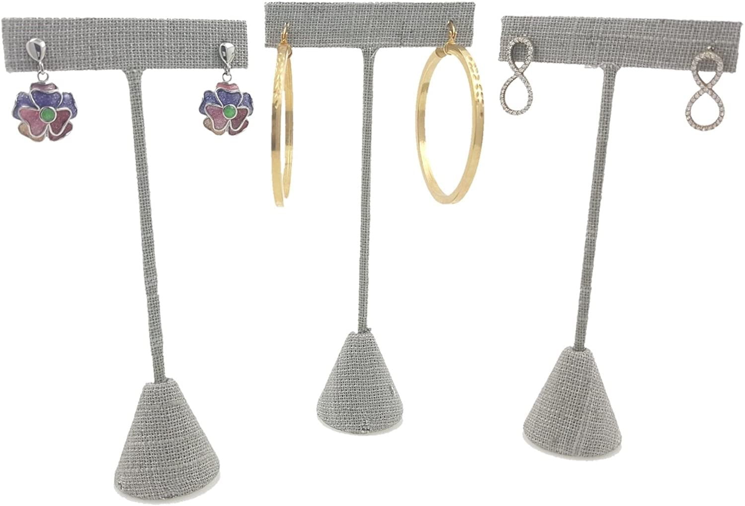 3 Steel Grey Faux Leather Earring T Stand Showcase Displays 3 Pack , Steel Grey Leatherette 4.75 888 Display USA