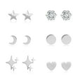 thumbnail image 3 of Lancharmed Silver Plated Women's Earrings,6 Pairs Moon And Star Six Claw Round Zirconia Love Heart Stud Earring Womens Gifts, 3 of 8