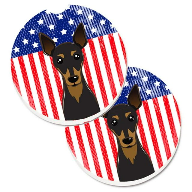 American Flag & Min Pin Set of 2 Cup Holder Car Coaster