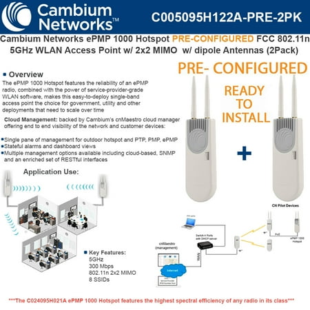 Cambium ePMP 1000 hotspot PRE-CONFIG FCC 802.11n WLAN Access Point 2x2MIMO-2PACK
