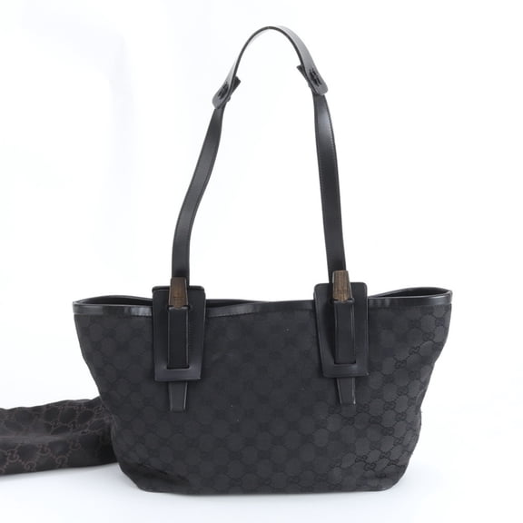 Pre-Owned Gucci GG Canvas 106241 Leather Shoulder Bag Tote Handbag Black Women's