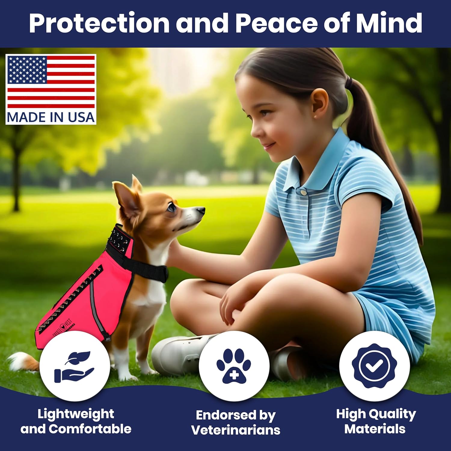 CoyoteVest (Medium, Neon Pink) Dog Harness Protection Vest, Reflective Dog Accessories with Spikes to Shield Your Pet from Raptor and Animal Attacks, Proudly Made in America