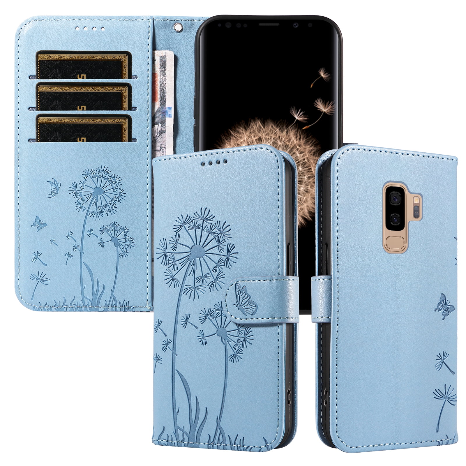 Flip Case for Samsung Galaxy S9 Plus, Card Holder and Kickstand, Shockproof and Scratch Resistant, Sky Blue
