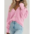 thumbnail image 3 of Women's Chunky Knit Open Front Sweater Long Sleeve Button Loose Short Cardigan Outerwear Coats, 3 of 15