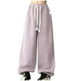 thumbnail image 3 of WRKEKC Girls Fleece Sweatpants Oversized Baggy Fitting Cuffed Hem Trendy Solid Color Streetwear Comfy Fall Winter Pants for Girls 8-16 Years, 3 of 4