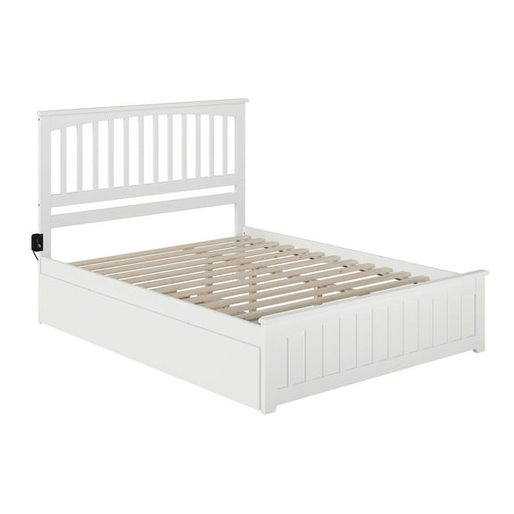AFI Mission Solid Wood Queen Bed and Footboard with Twin XL Trundle in White