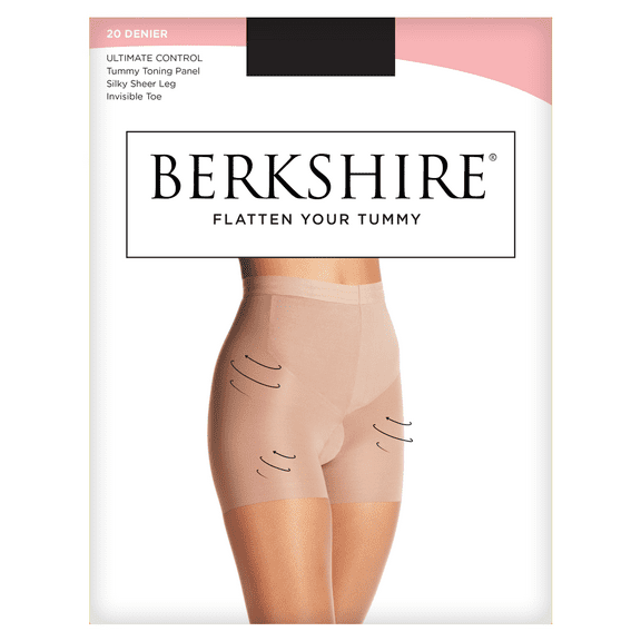 Berkshire Flat Tummy Silky Sheer Shaping 20 Denier Pantyhose Stockings, City Beige, 8216