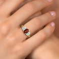 thumbnail image 4 of Gem Stone King 18K Yellow Gold Plated Silver Red Garnet and Sky Blue Aquamarine Filigree Style 3 Stone Ring for Women (2.50 Cttw, Oval 8X6MM and 6X4MM, Size 8) (Size 8), 4 of 6