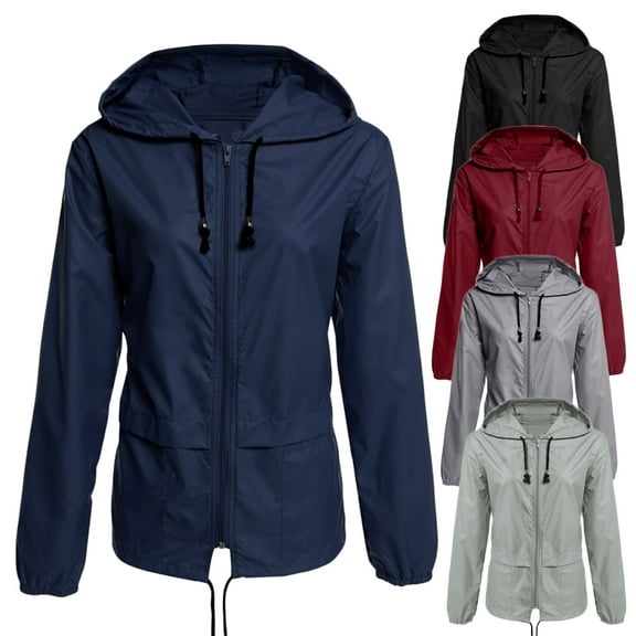 URMAGIC Ladies Juniors Long Sleeve Thin Basic Waterproof Hoodie Jacket Outdoor Hiking Rain Outwear