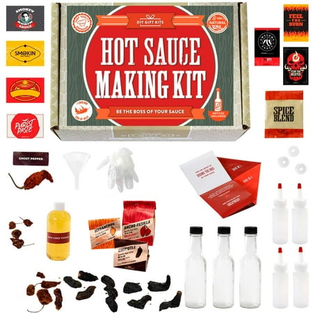 DIY Gift Kits Standard Hot Sauce Making Kit with 3 Recipes, Bottles & More: All-Inclusive Set for Making The World's Hottest Hot Sauce Kit for Adults! Great Gift For Birthdays, Fathers Day